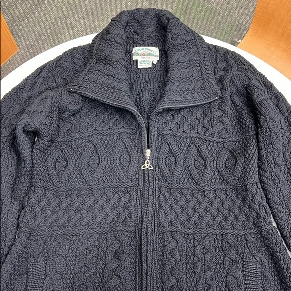 Aran Crafts made in Ireland 100% merino wool zippered woven Double Collar Coat L - Picture 3 of 5